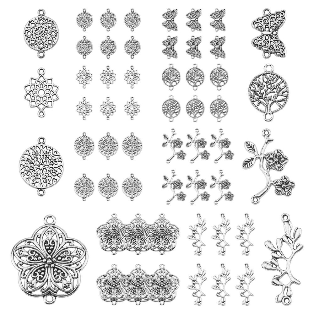 1373 1 Box 64pcs 8 Styles Butterfly Tree of Life Connector Charms Findings